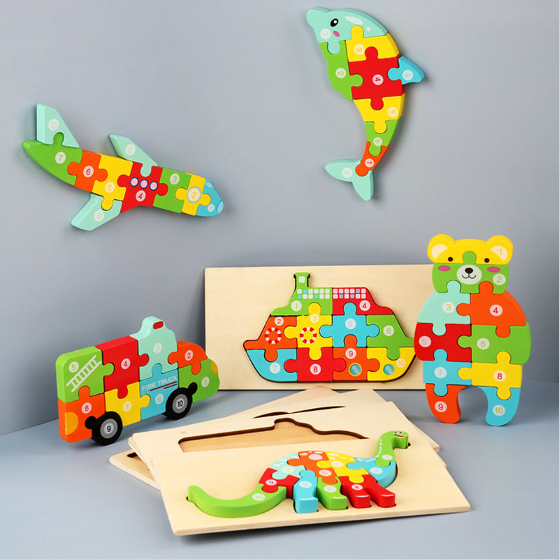 Wooden 3D Puzzle Set | 18 Animal & Vehicle Designs | Educational Toy for Kids