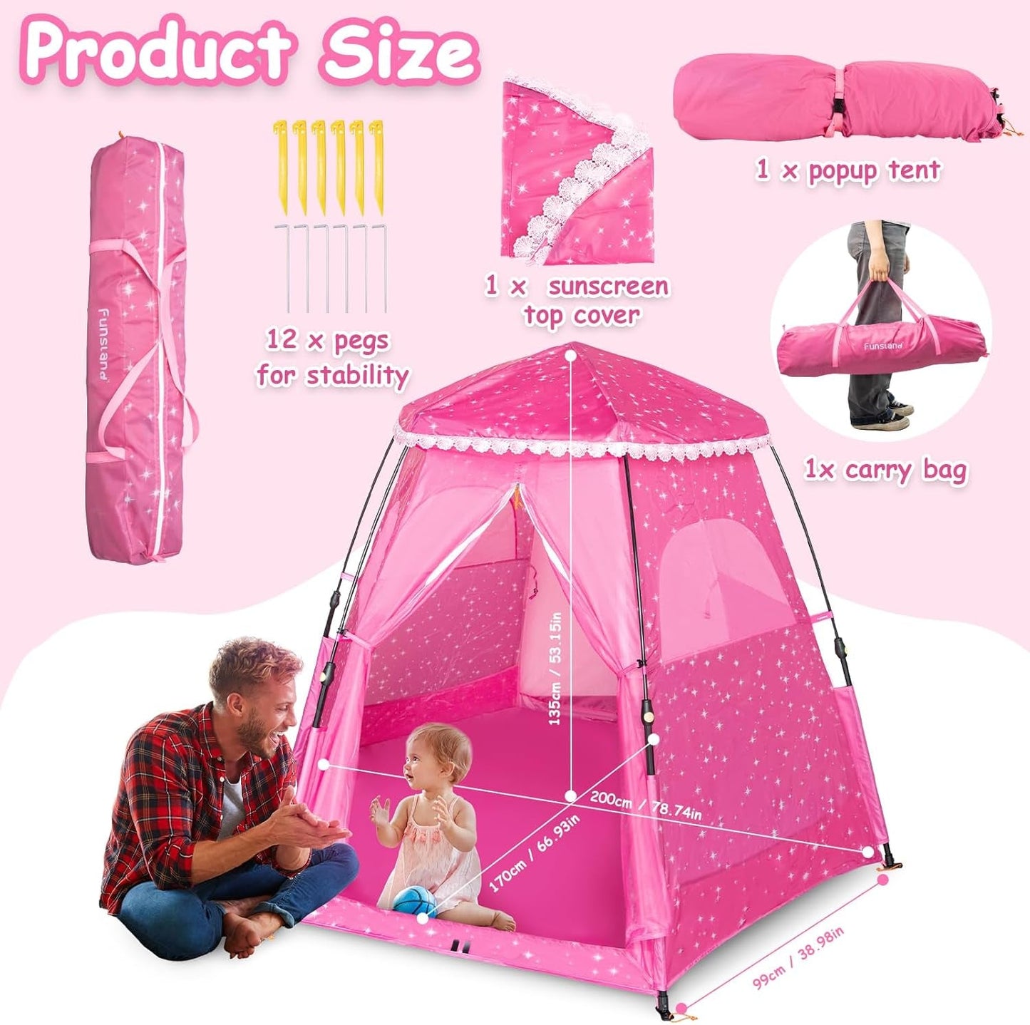 Kids Pop-Up Play Tent: 78"X66" Portable Baby Playpen Large Princess