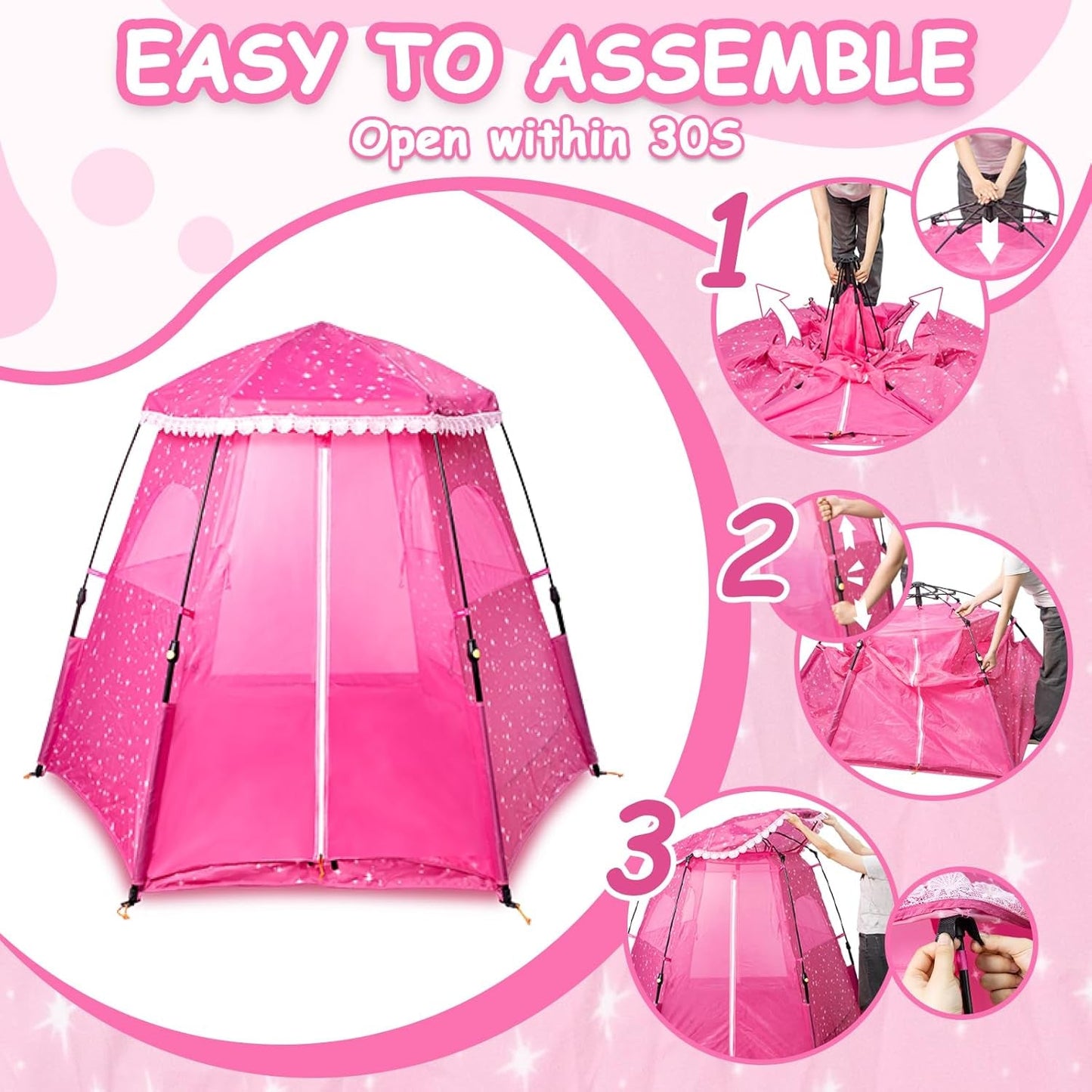 Kids Pop-Up Play Tent: 78"X66" Portable Baby Playpen Large Princess