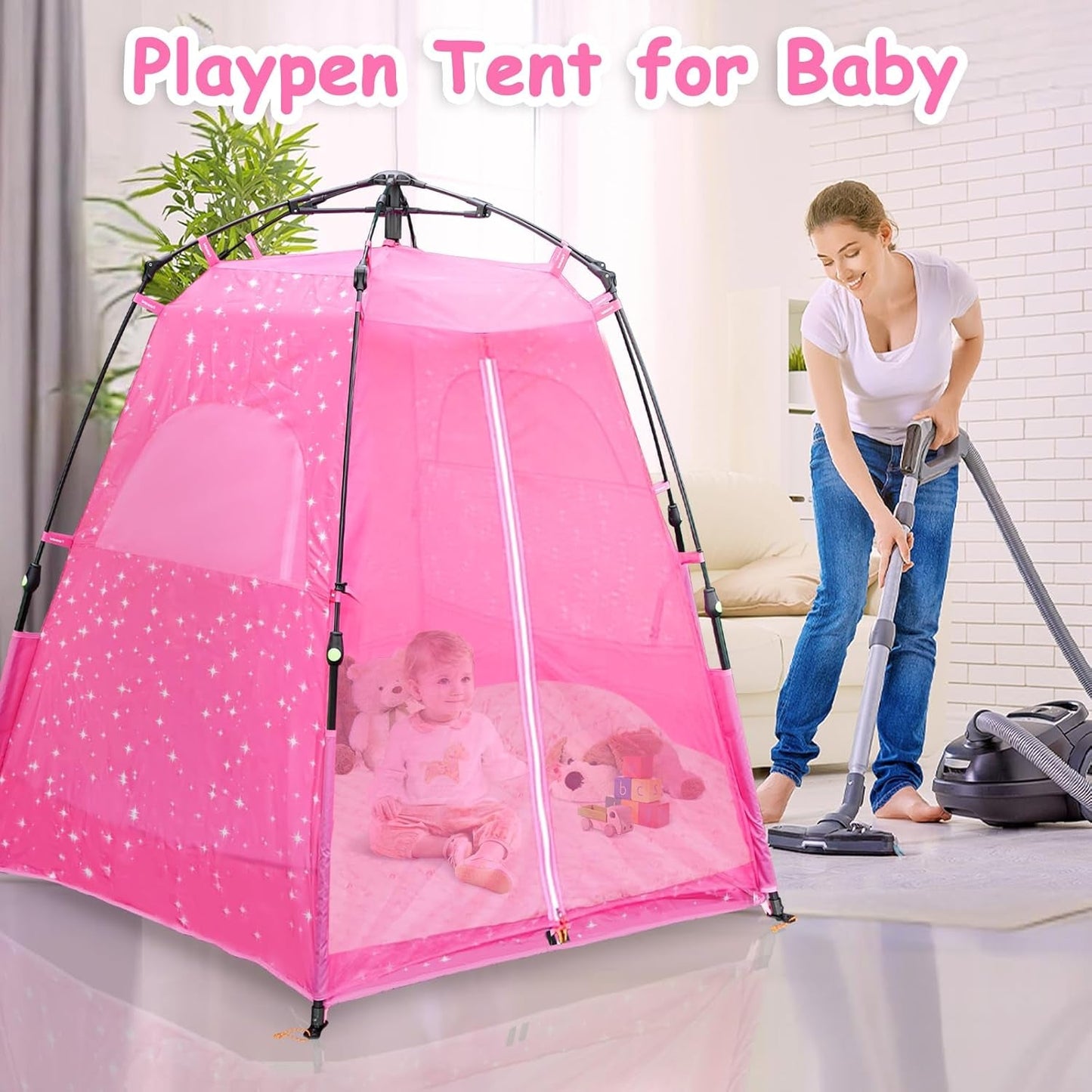 Kids Pop-Up Play Tent: 78"X66" Portable Baby Playpen Large Princess