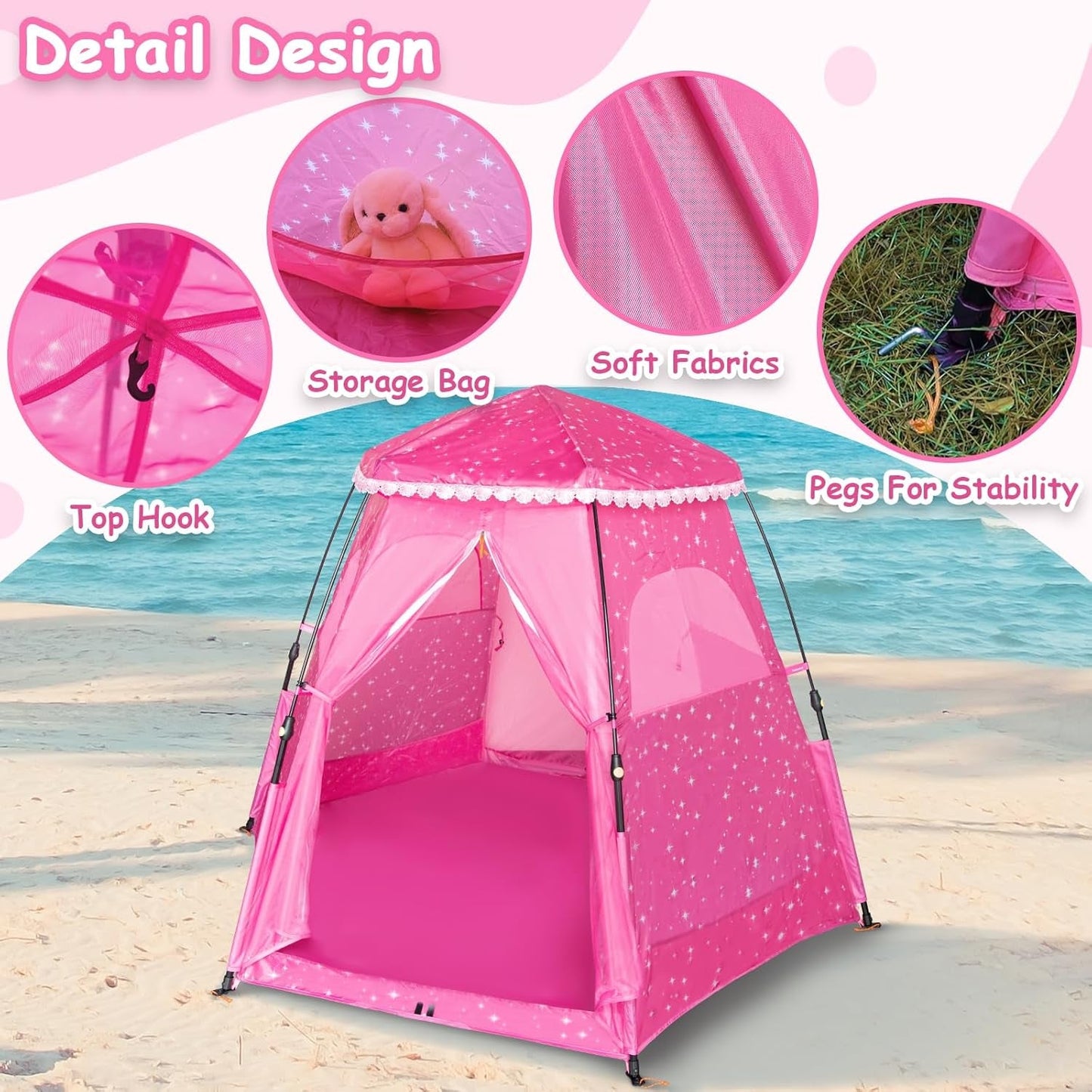 Kids Pop-Up Play Tent: 78"X66" Portable Baby Playpen Large Princess