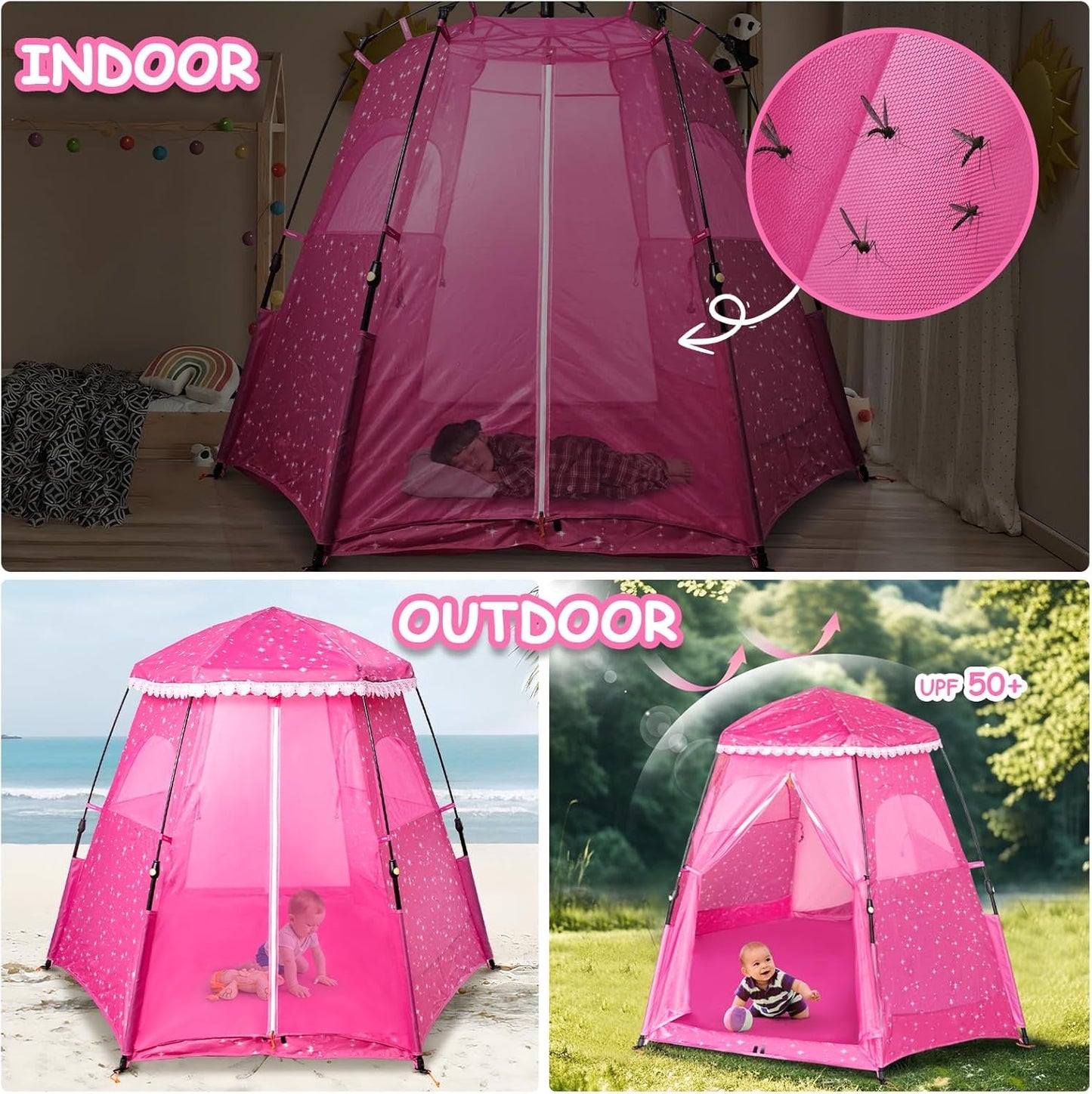 Kids Pop-Up Play Tent: 78"X66" Portable Baby Playpen Large Princess