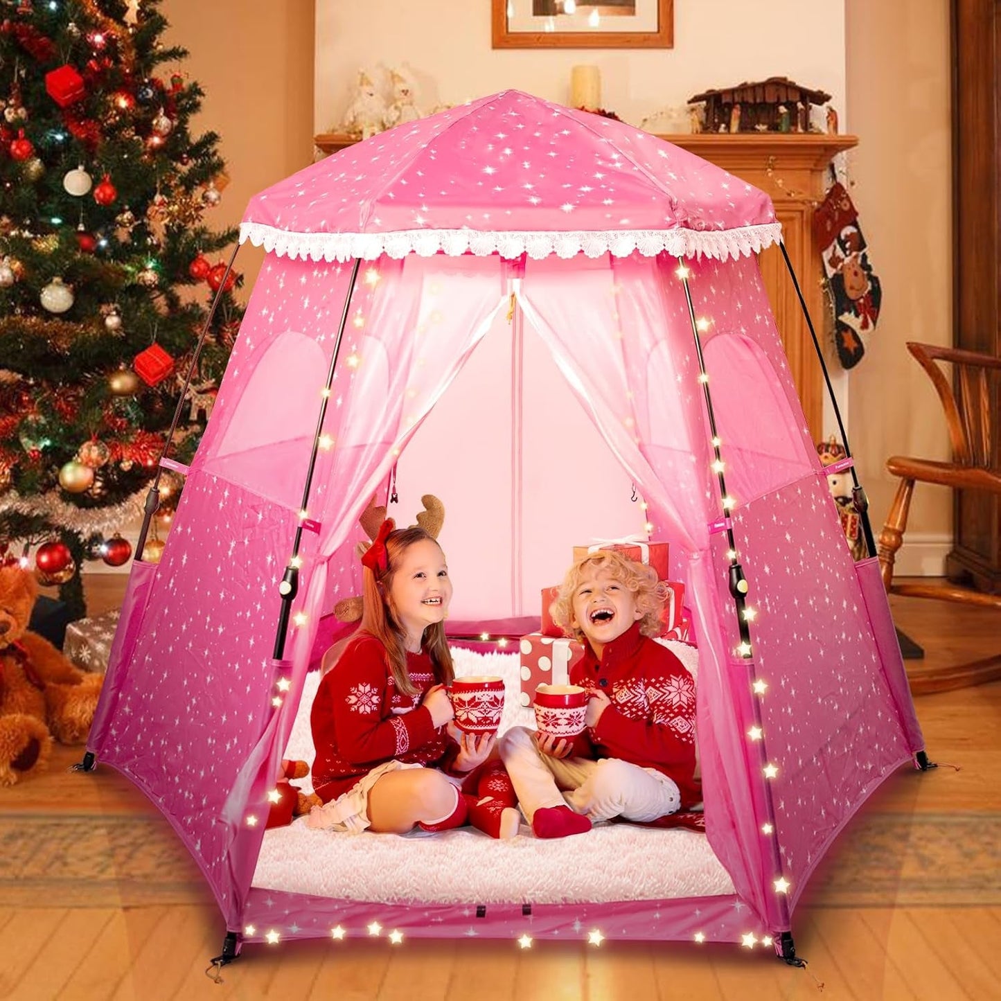 Kids Pop-Up Play Tent: 78"X66" Portable Baby Playpen Large Princess
